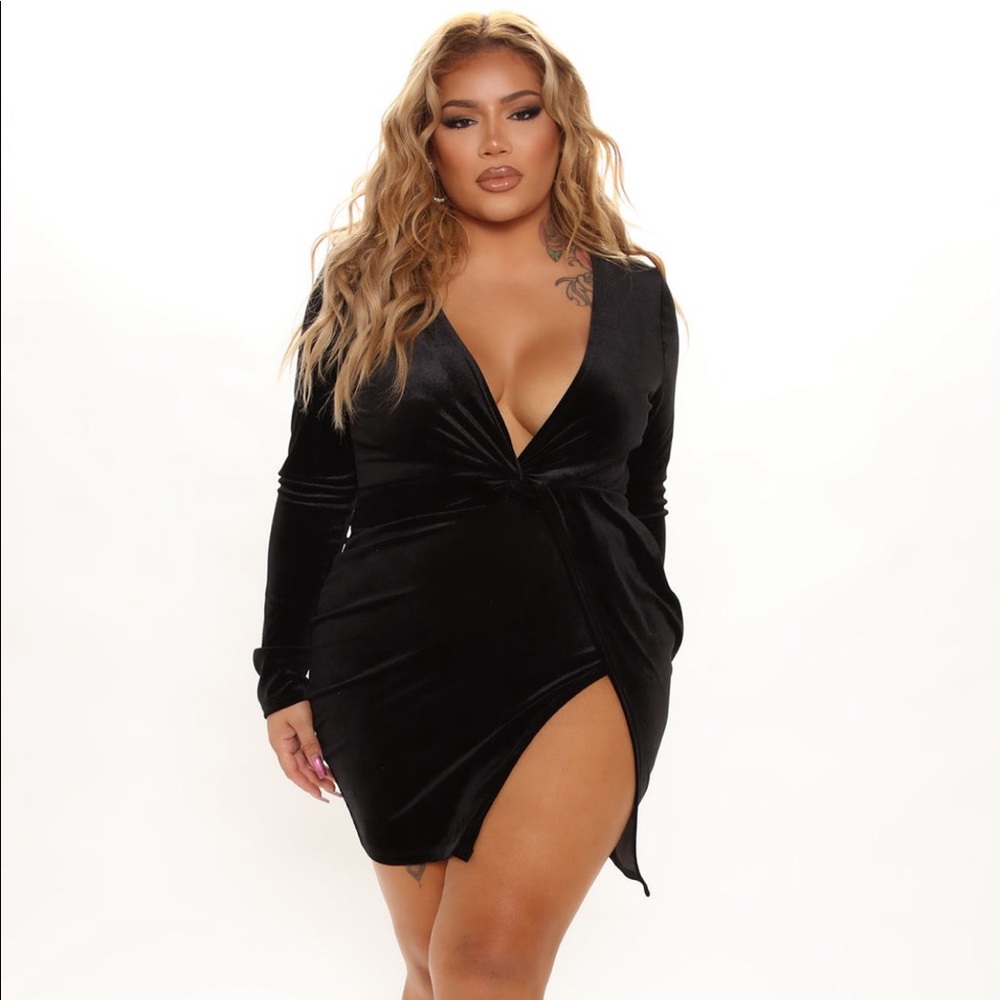 Velvet, black dress with front slit!